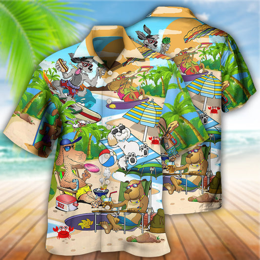 Dog Puppy Funny Beaches Happy Summer - Hawaiian Shirt