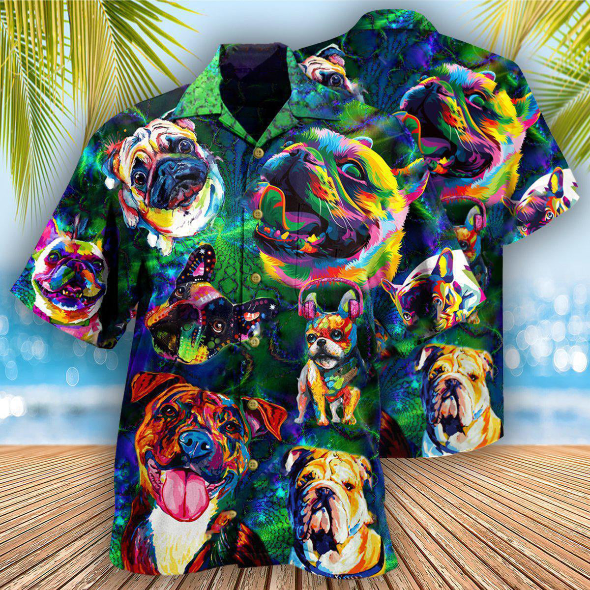 Dogs Peace Love And Colorful - Hawaiian Shirt