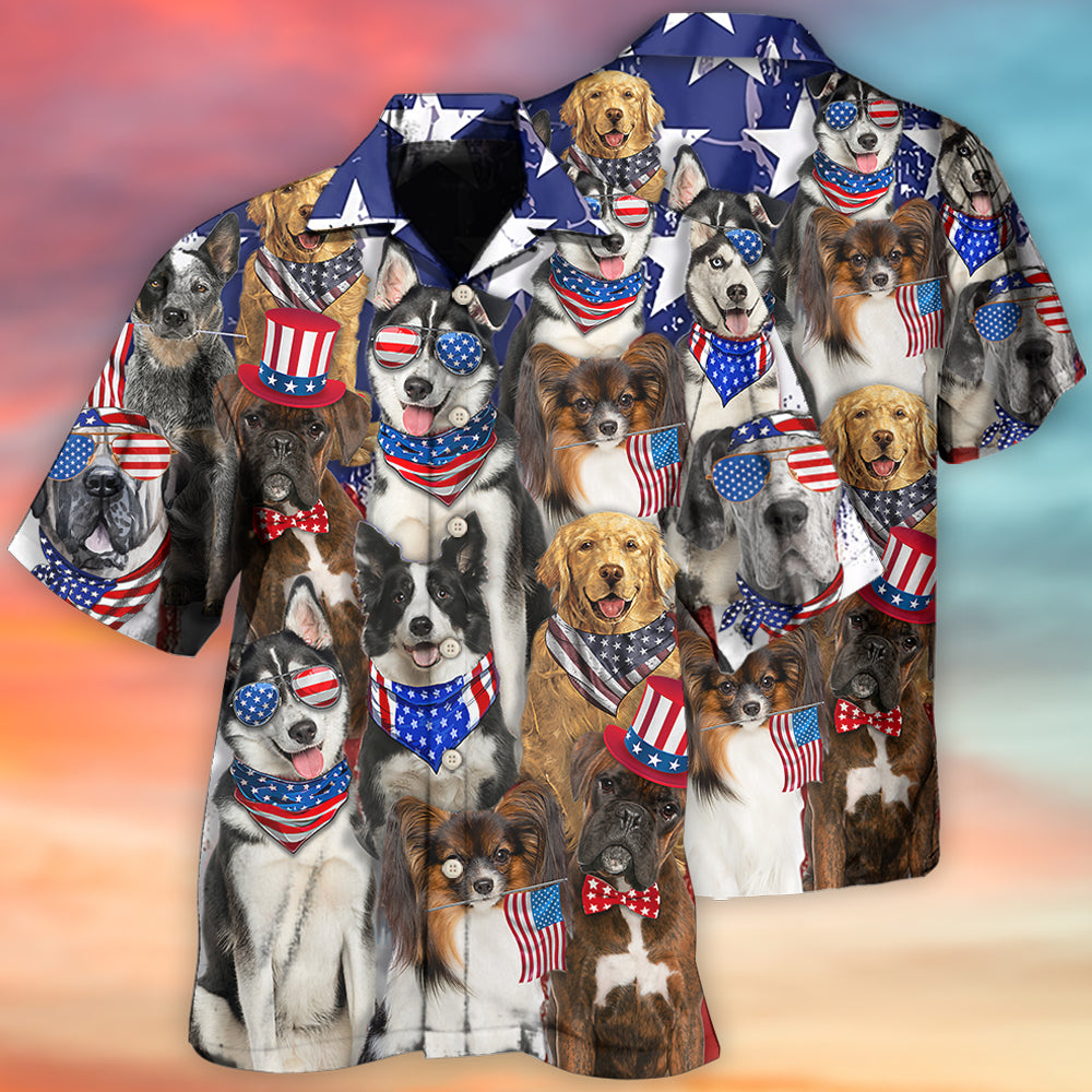 Dogs Independence Day Funny Love Style - Hawaiian Shirt