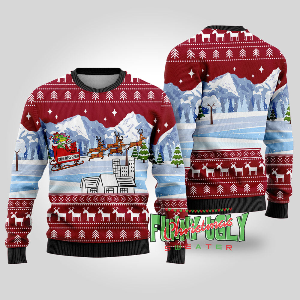 Driverless Sleigh Santa Funny Christmas Sweater Cardinal Red