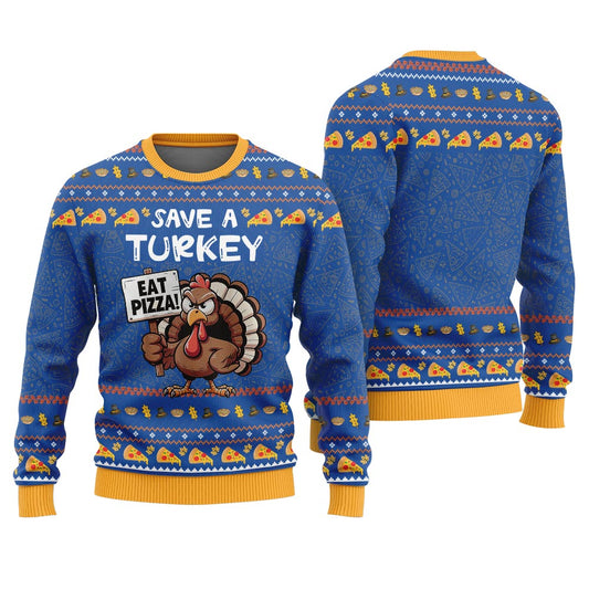 Funny Eat Pizza Save A Turkey Thanksgiving Day Sweater