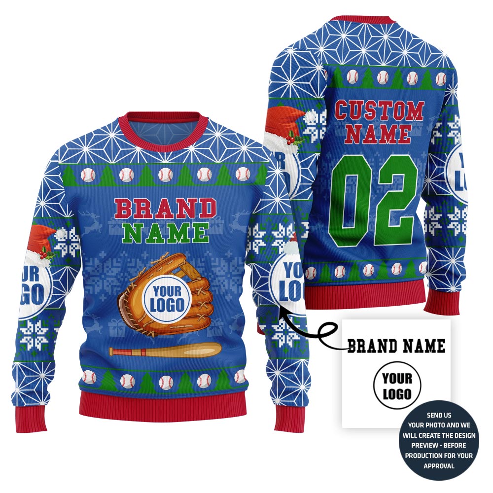 Epic Custom Logo Baseball Ugly Christmas Sweater