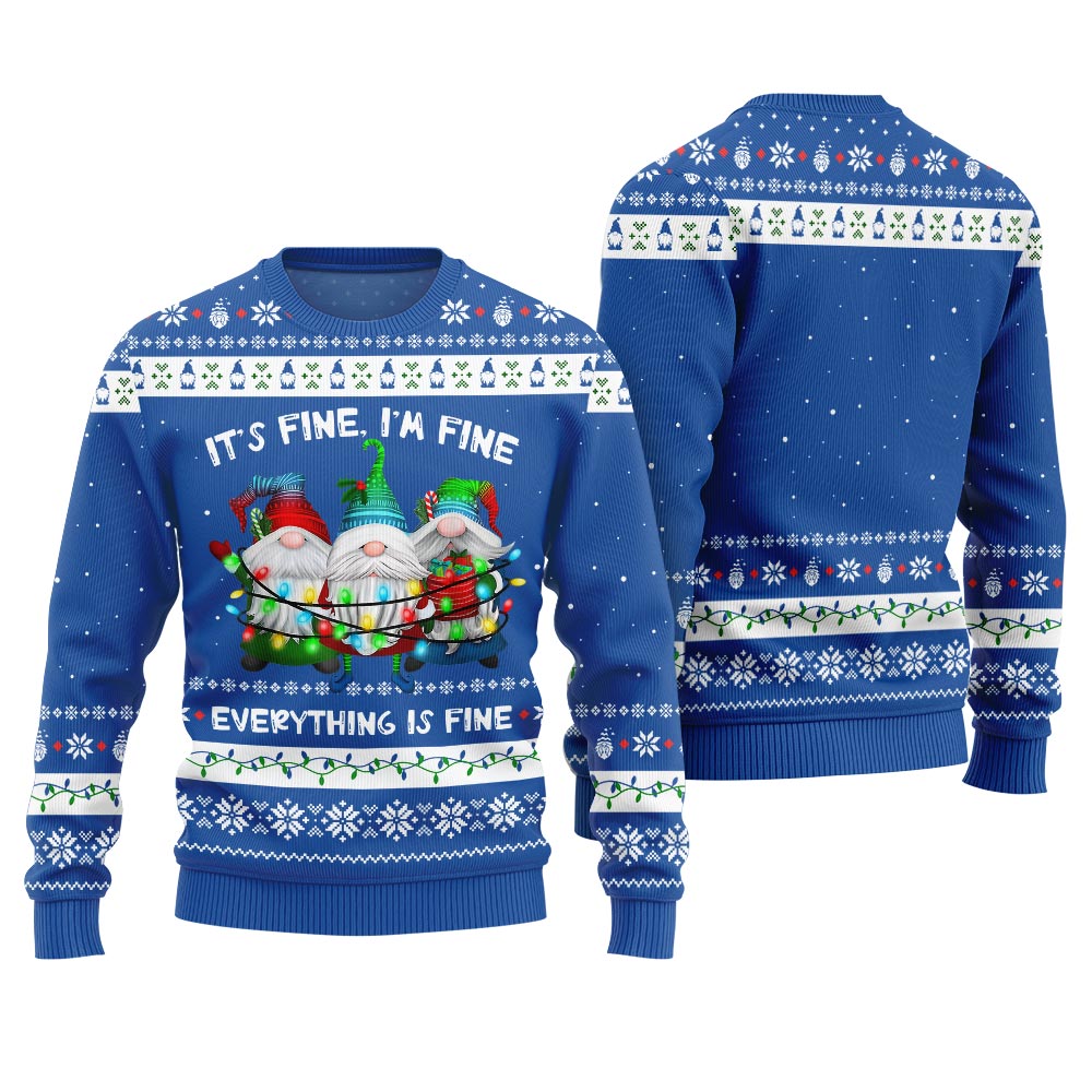 Everything Is Fine Funny Gnome Ugly Christmas Sweater