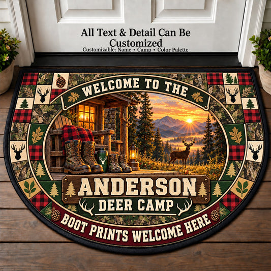 Camo Cabin - Family Deer Camp Personalized Half Round Mat | 5To9Vibe