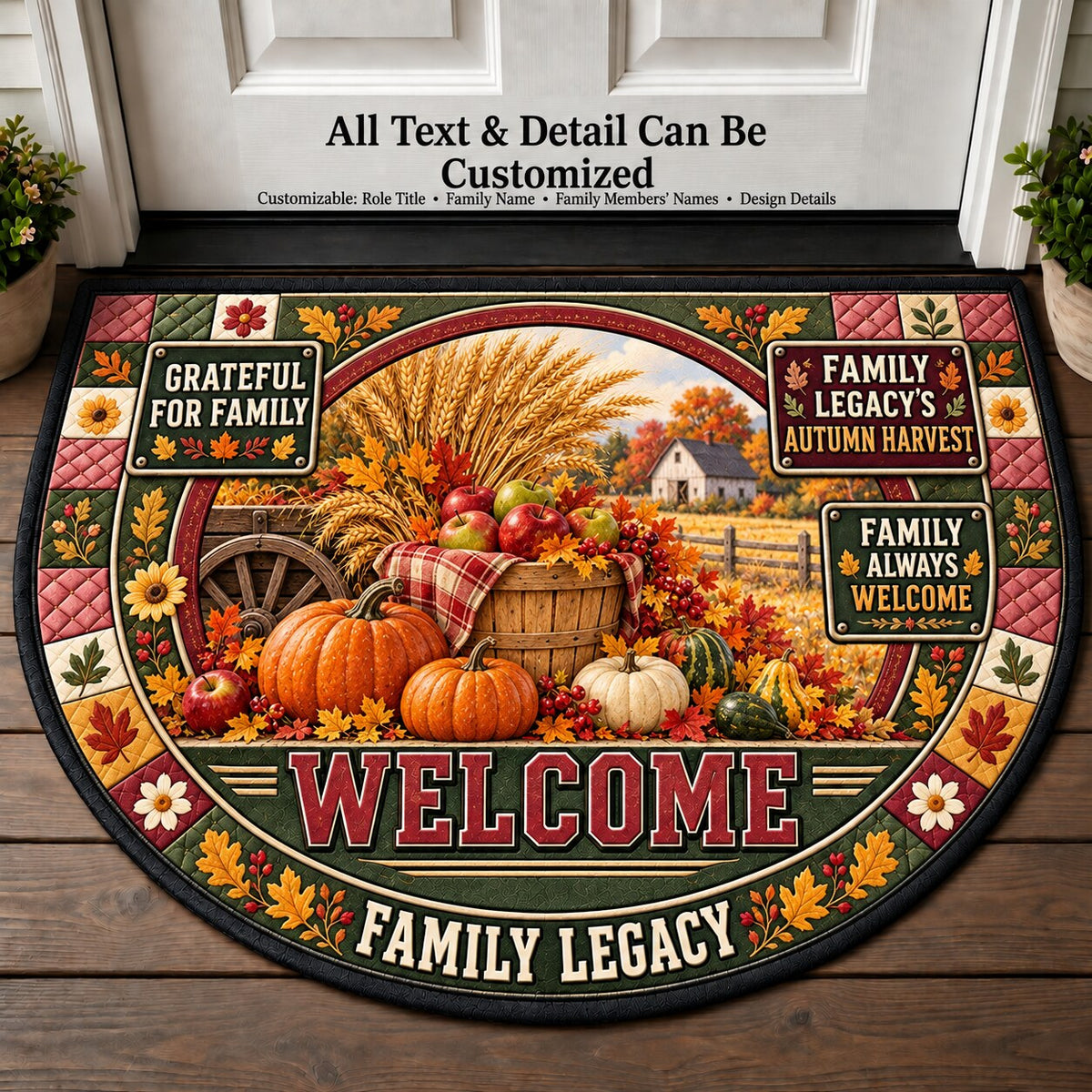 Family Legacy's Autumn Harvest Personalized Half Round Mat | 5To9Vibe