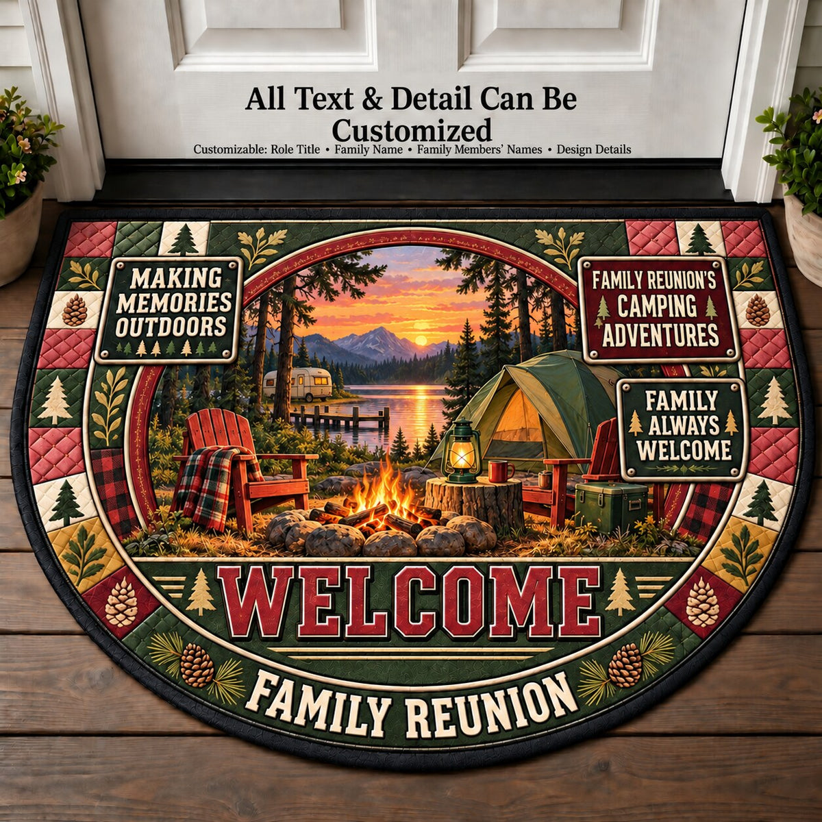 Family Reunion's Camping Adventures Personalized Half Round Mat | 5To9Vibe