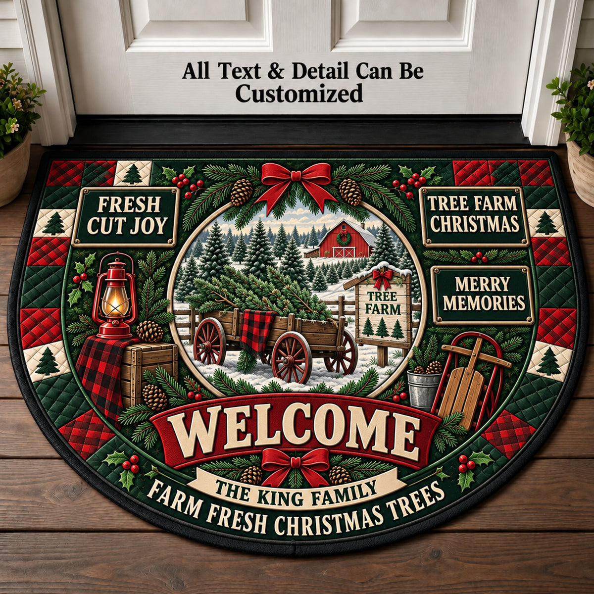 Farm Fresh Christmas Trees Personalized Half Round Mat | 5To9Vibe