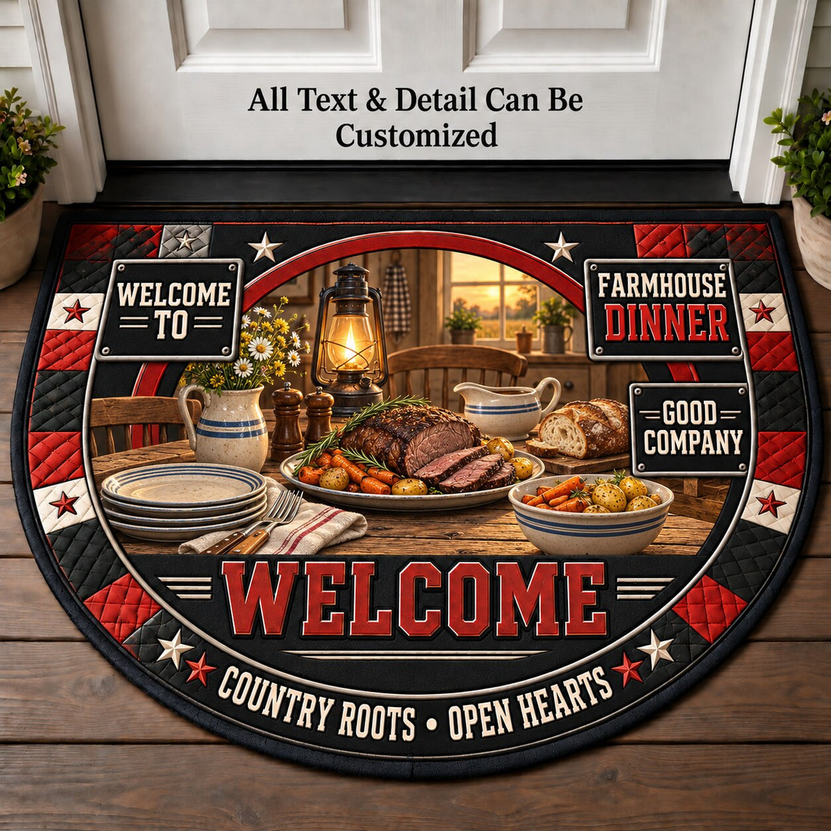 Farmhouse Dinner Personalized Half Round Mat | 5To9Vibe