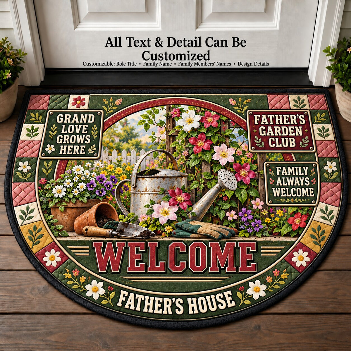 Father's Garden Club Personalized Half Round Mat | 5To9Vibe