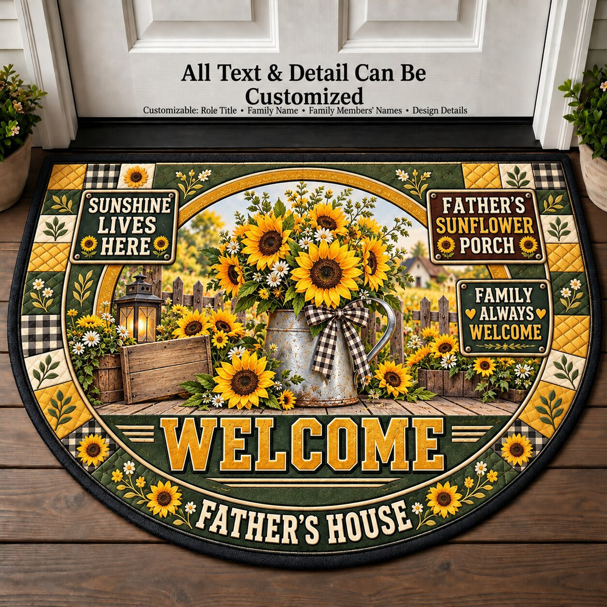 Father's Sunflower Porch Personalized Half Round Mat | 5To9Vibe