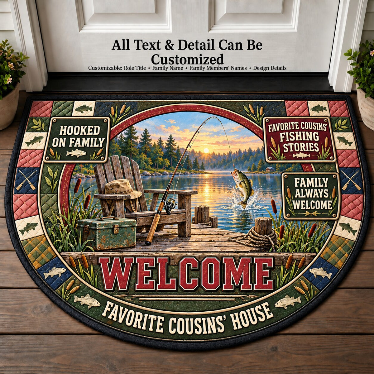 Favorite Cousins' Fishing Stories Personalized Half Round Mat | 5To9Vibe
