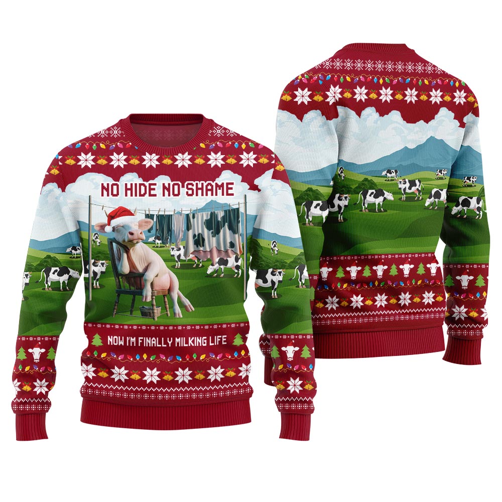 Fearless Cow Milking Life Ugly Christmas Sweater