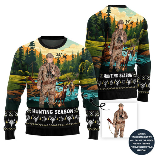 Festive Hunting Season Custom Ugly Xmas Sweater For Men