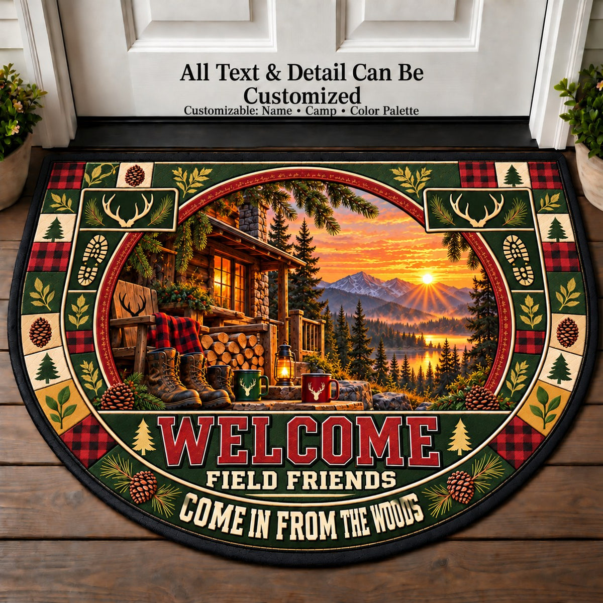 Backcountry Cabin - Field Friends Personalized Half Round Mat | 5To9Vibe