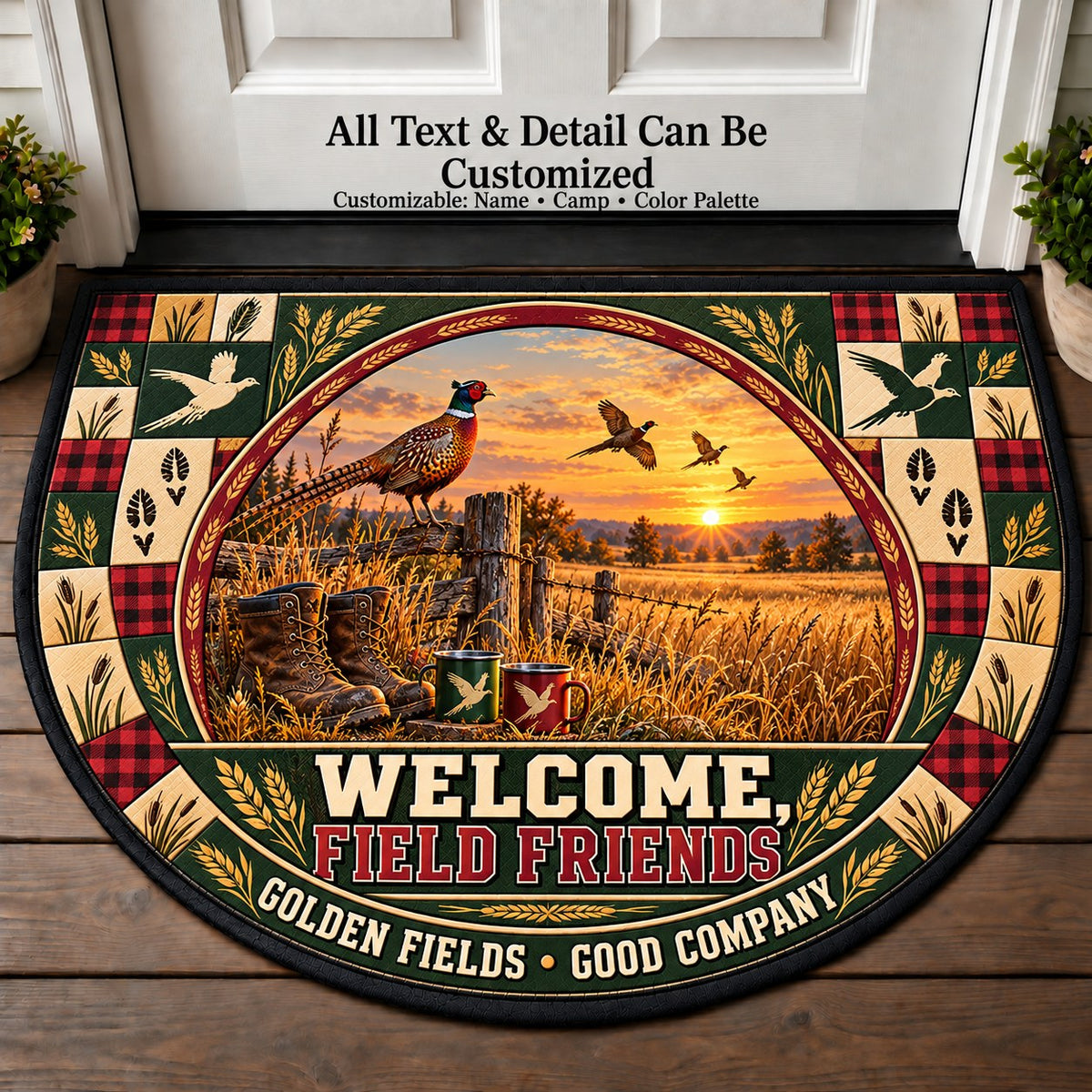 Pheasant Field - Field Friends Personalized Half Round Mat | 5To9Vibe