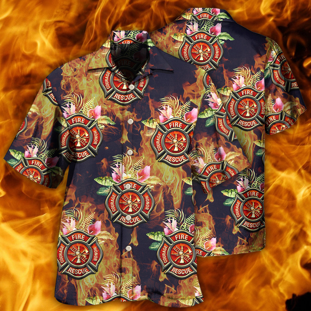 Firefighter Tropical Floral With Fire Style - Hawaiian Shirt