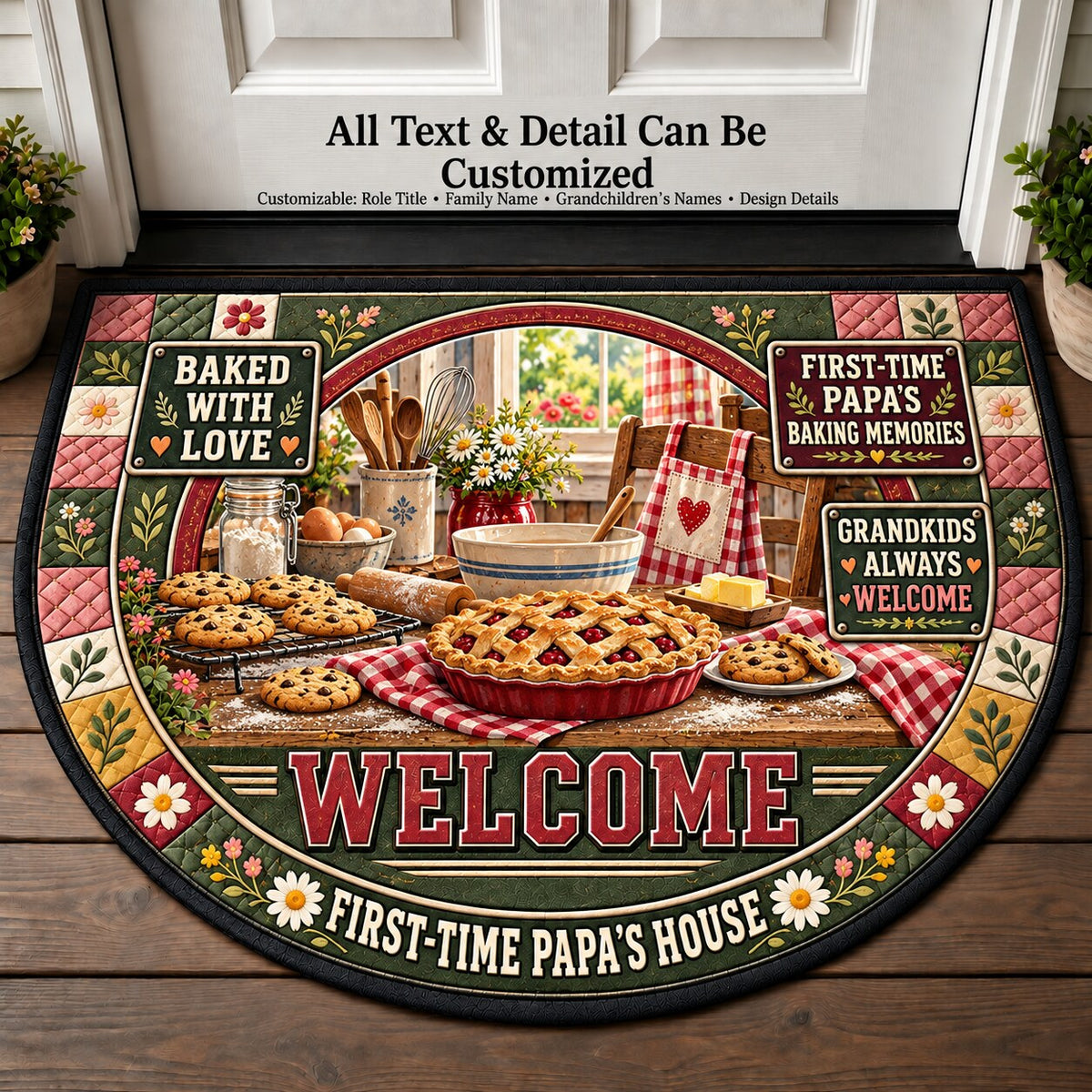 First-Time Papa's Baking Memories Personalized Half Round Mat | 5To9Vibe