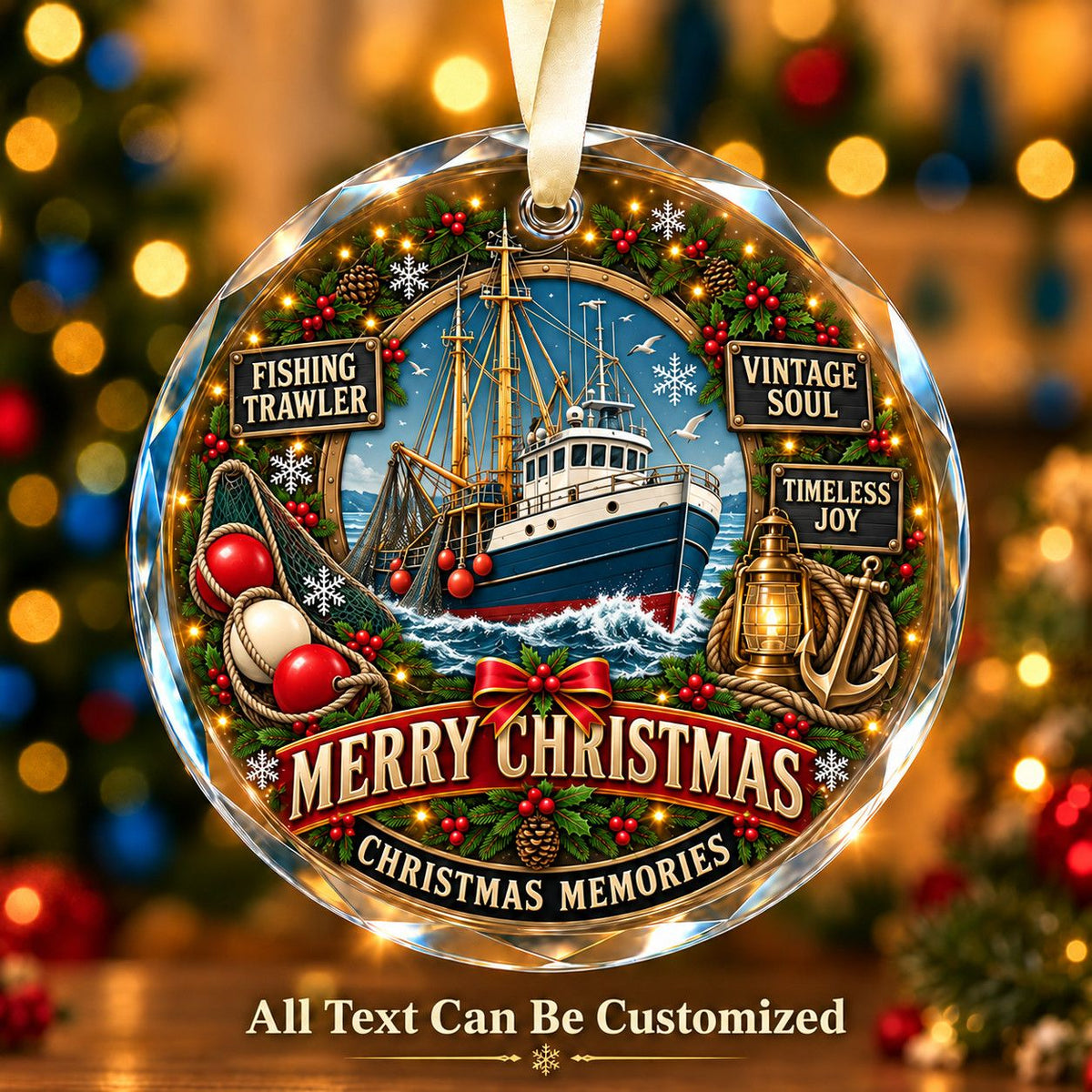 Fishing Trawler Personalized Glass Ornament | 5To9Vibe