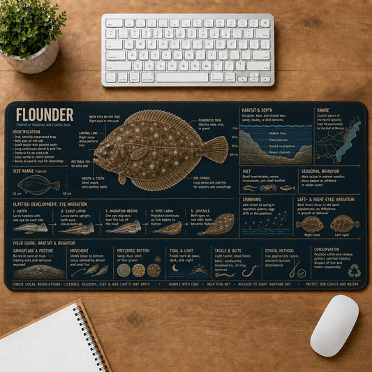 Flounder Fishing Field Guide Desk Mat | 5To9Vibe