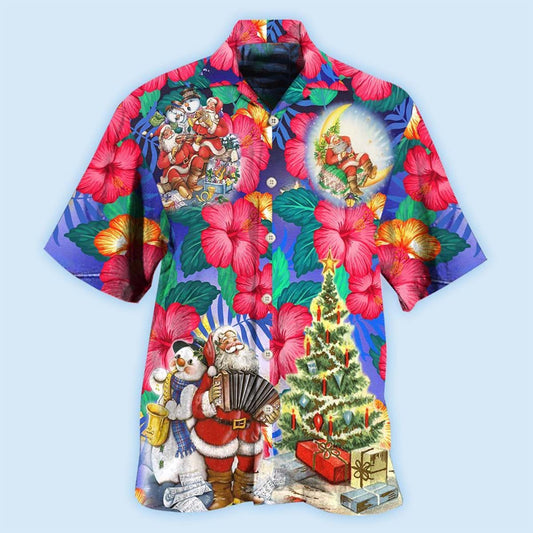 Christmas Flowers Tropical Santa Claus - Hawaiian Shirt