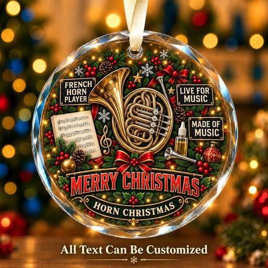 French Horn Player Personalized Glass Ornament | 5To9Vibe