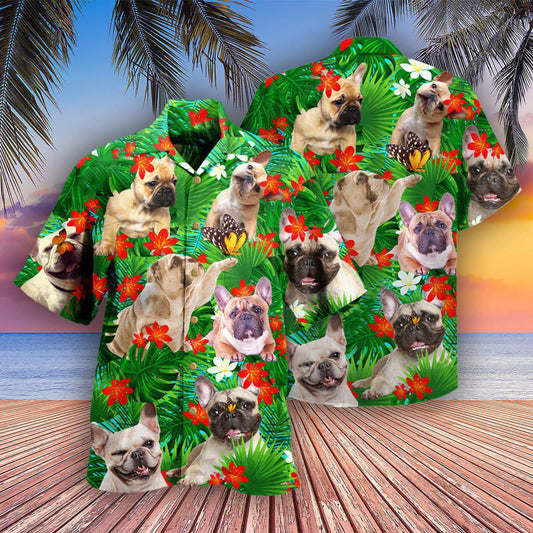 French Bulldog And Blooming Tropical Flowers - Hawaiian Shirt