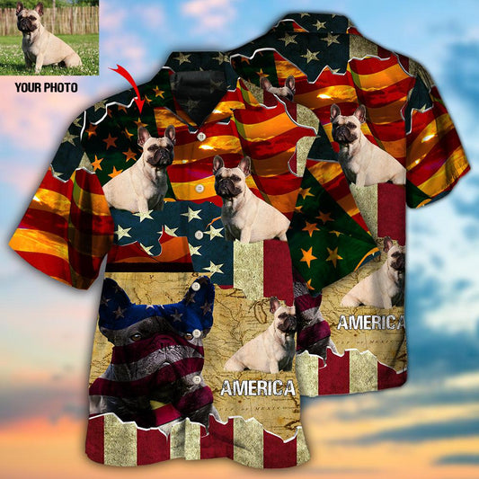 French Bulldog America Sunset Custom Photo - Hawaiian Shirt