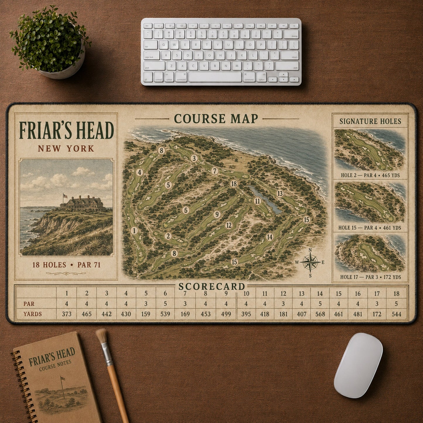 Friar's Head Vintage Golf Course Map & Scorecard Guide Desk Mat | 5To9Vibe