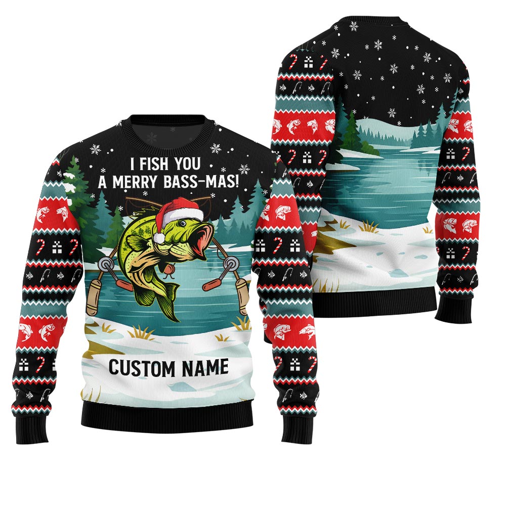 Funny Bassmas Custom Name Ugly Christmas Sweater For Men