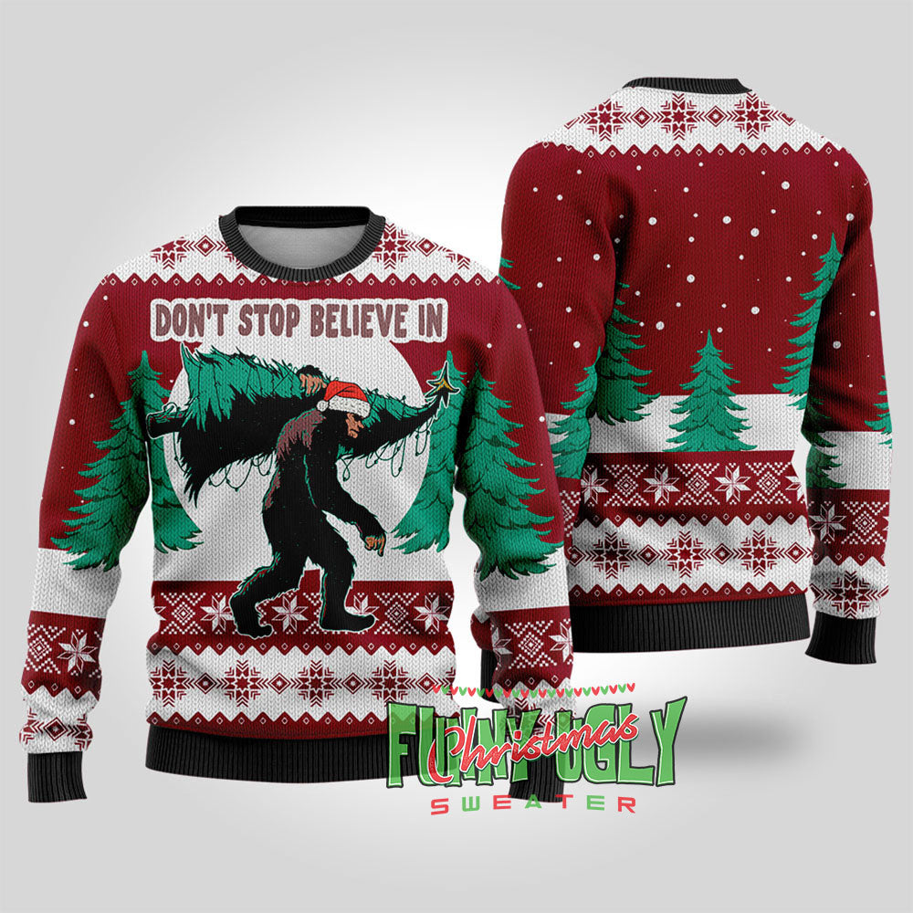 Funny Bigfoot Ugly Christmas Sweater Cardinal Red