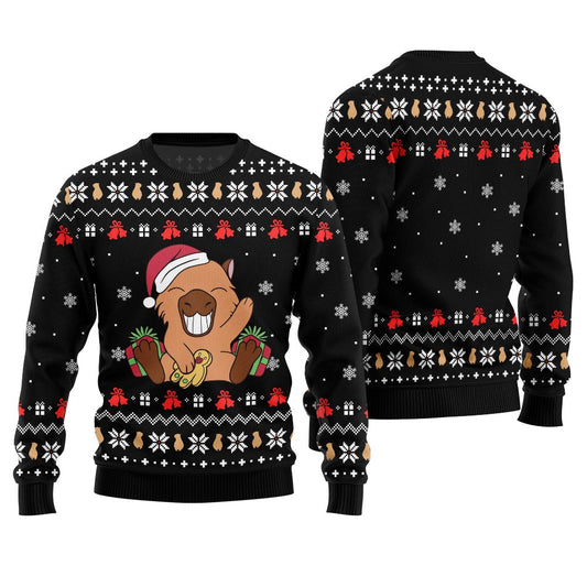 Funny Capybara Santa Hat Ugly Xmas Sweater