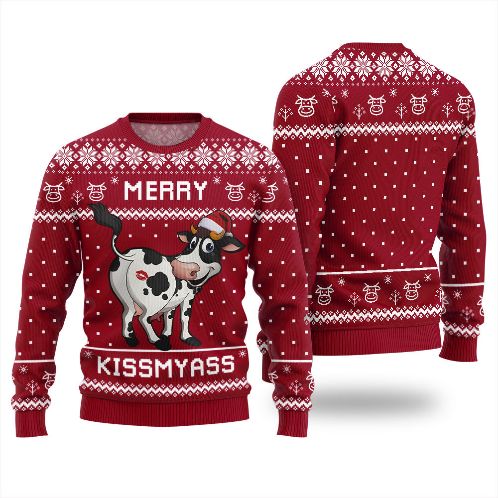 Funny Cow Merry Kissmyass Christmas Sweater