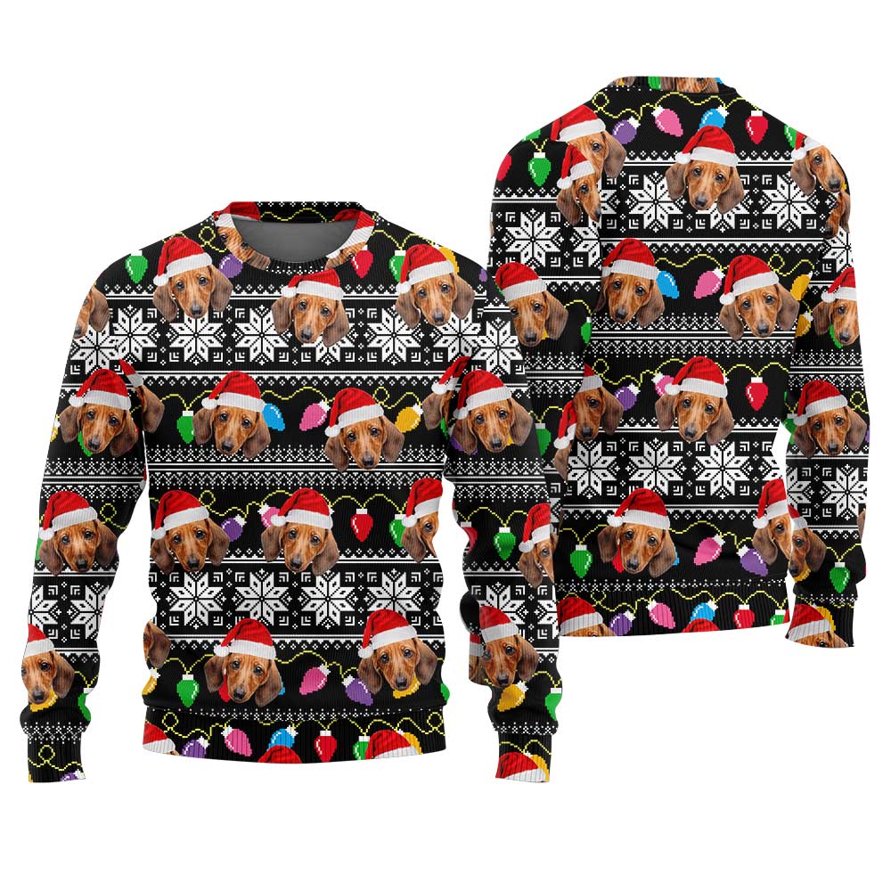 Funny Custom Dog Face Ugly Sweater Christmas Lighting