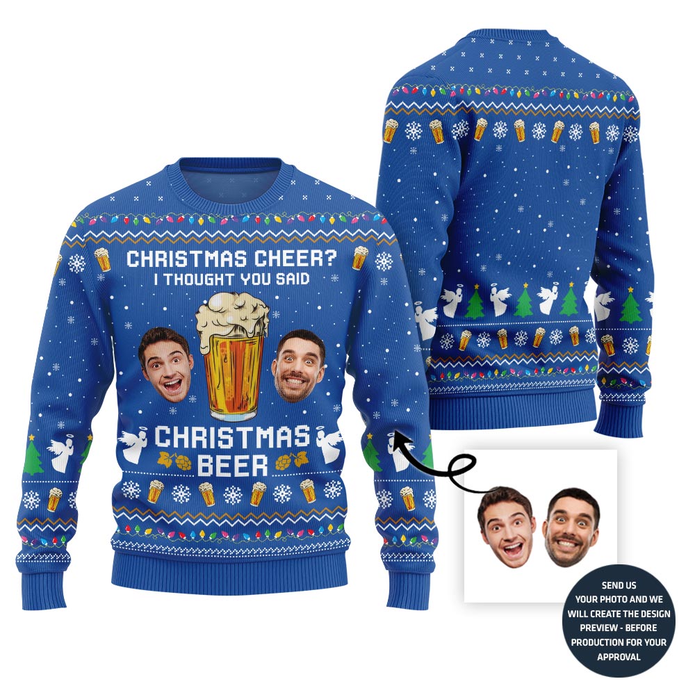 Funny Custom Face Beer Ugly Christmas Sweater