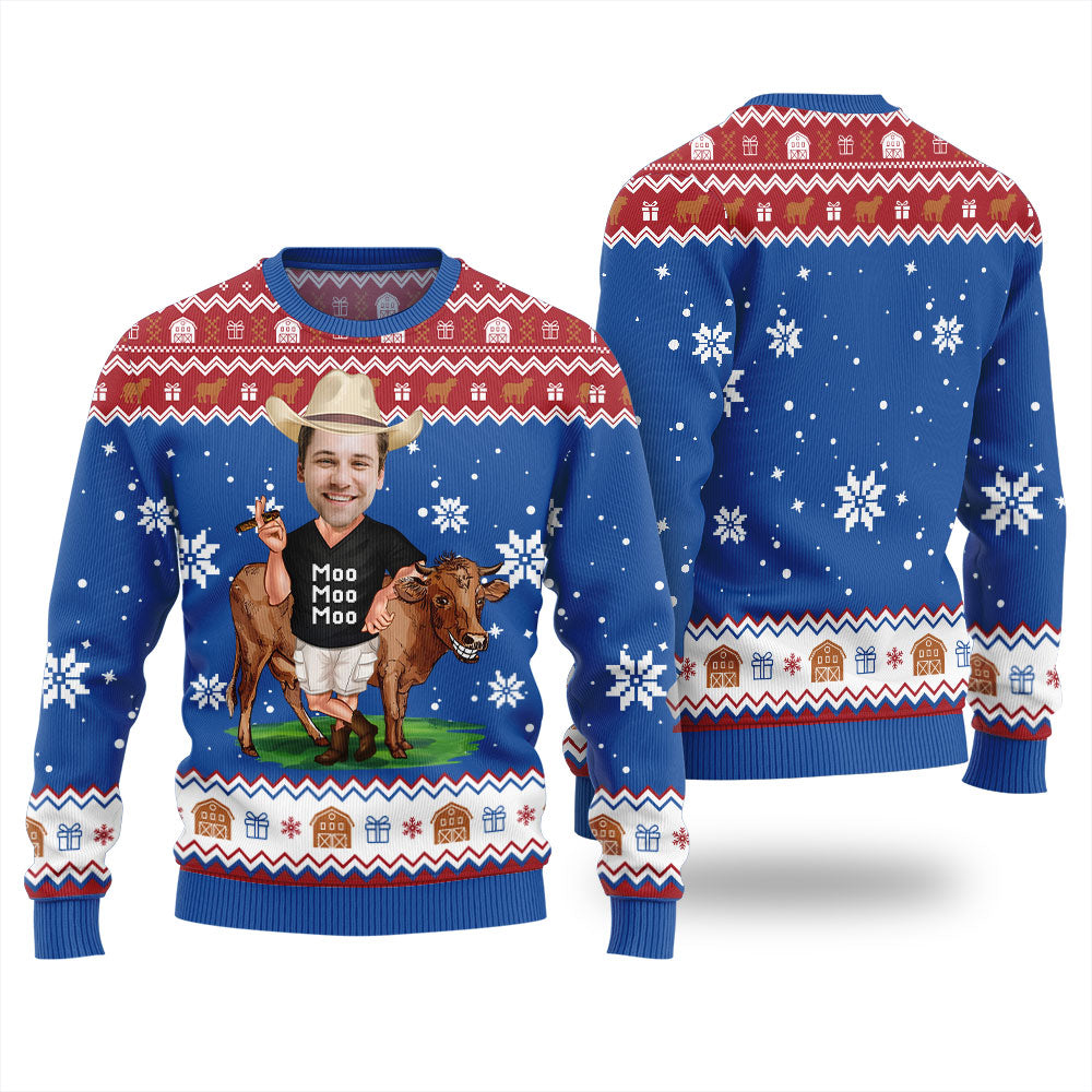 Funny Custom Face Cow Ugly Christmas Sweater