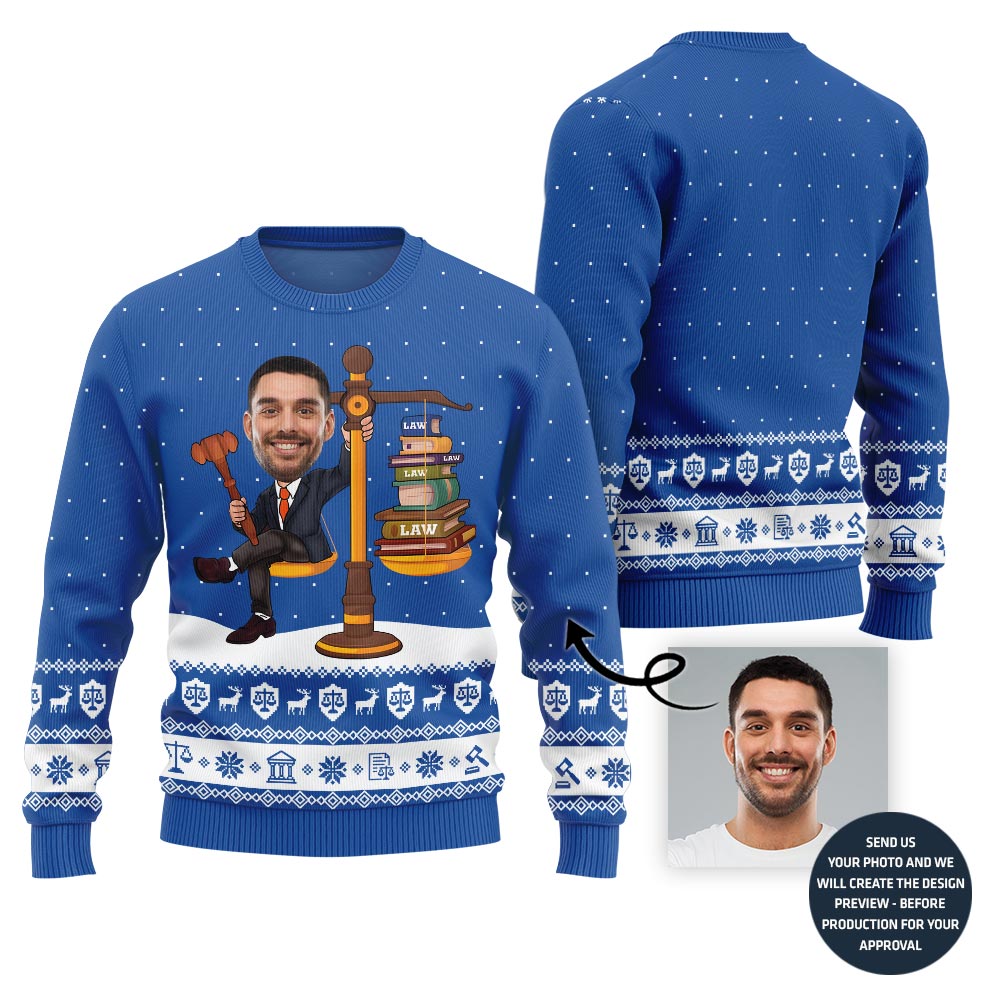 Funny Custom Face Lawyer Ugly Holiday Sweater For Men