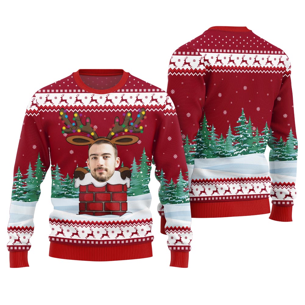 Funny Custom Face Reindeer Ugly Christmas Sweater Adults