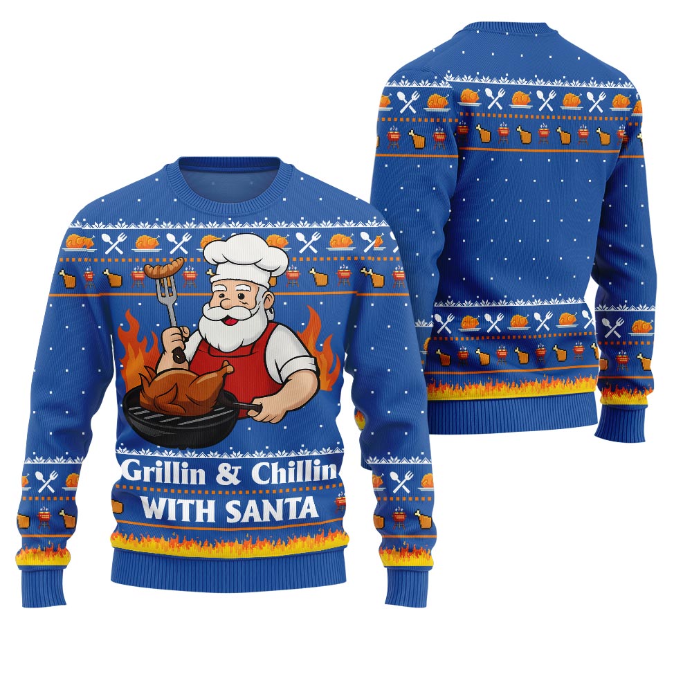 Funny Grillin Santa Christmas Sweater