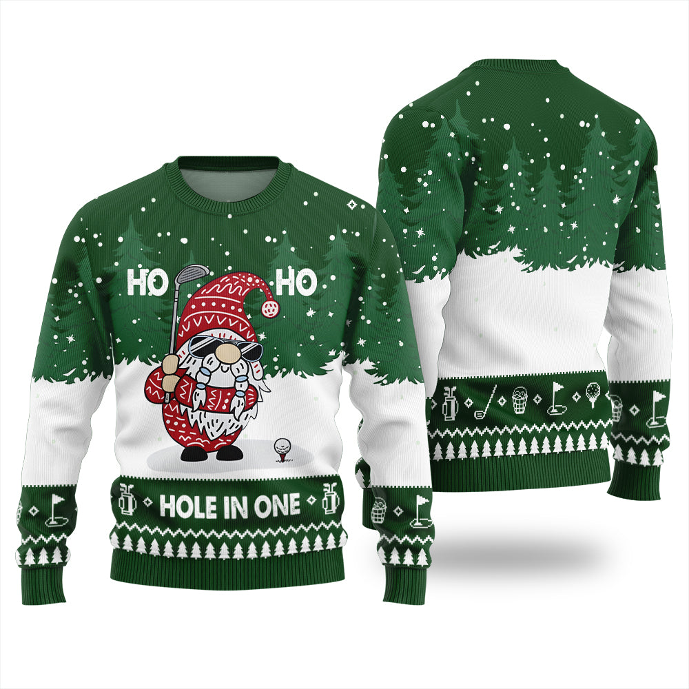 Funny Hole In One Gnome Golf Ugly Christmas Sweater