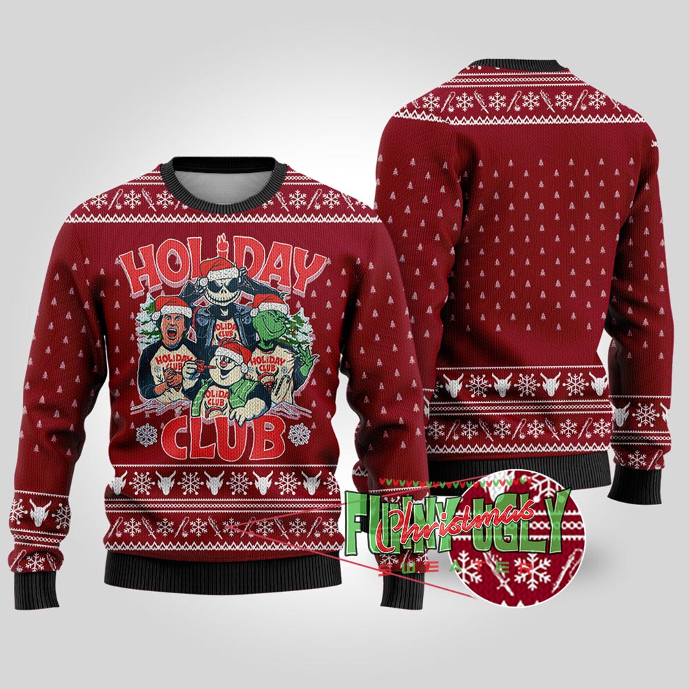 Funny Holiday Club Christmas Sweater Cardinal Red