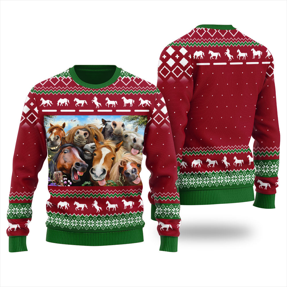 Funny Horse Ugly Christmas Sweater Red