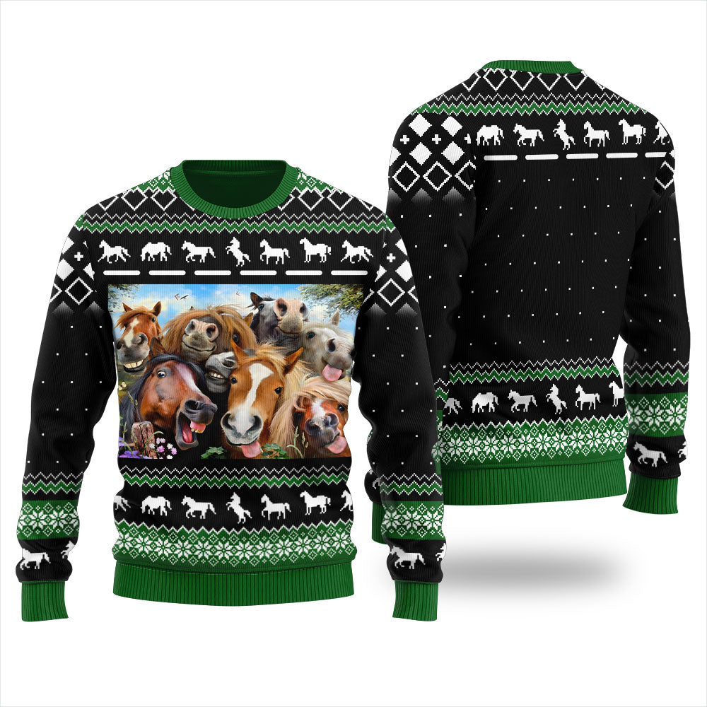 Funny Horse Ugly Sweater Black