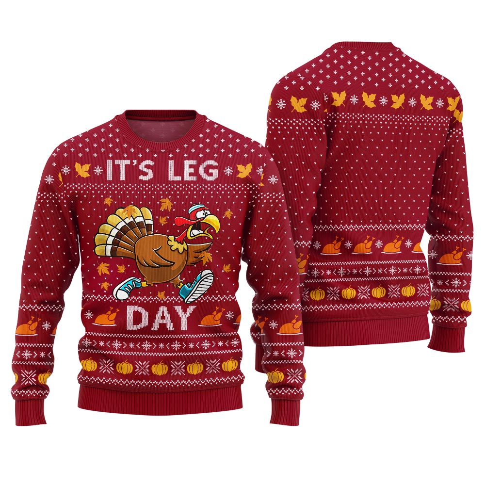Funny It's Leg Day Thanksgiving Day Sweater Red