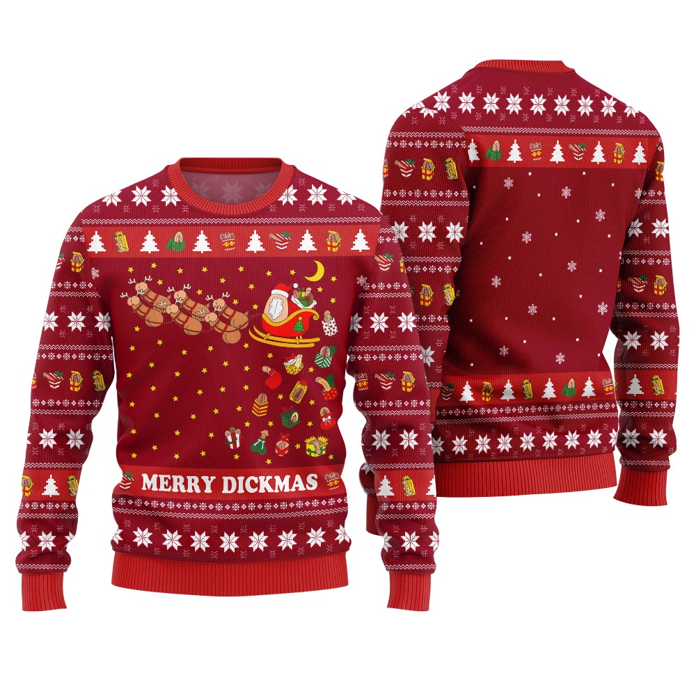 Funny Naughty Merry Dickmas Ugly Xmas Sweater