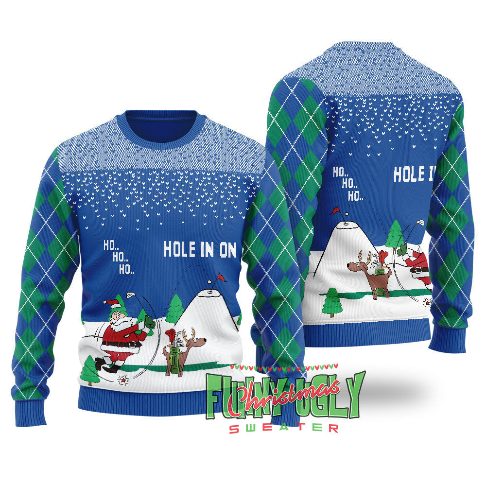 Funny North Pole Golfing Santa Ugly Christmas Sweater Royal