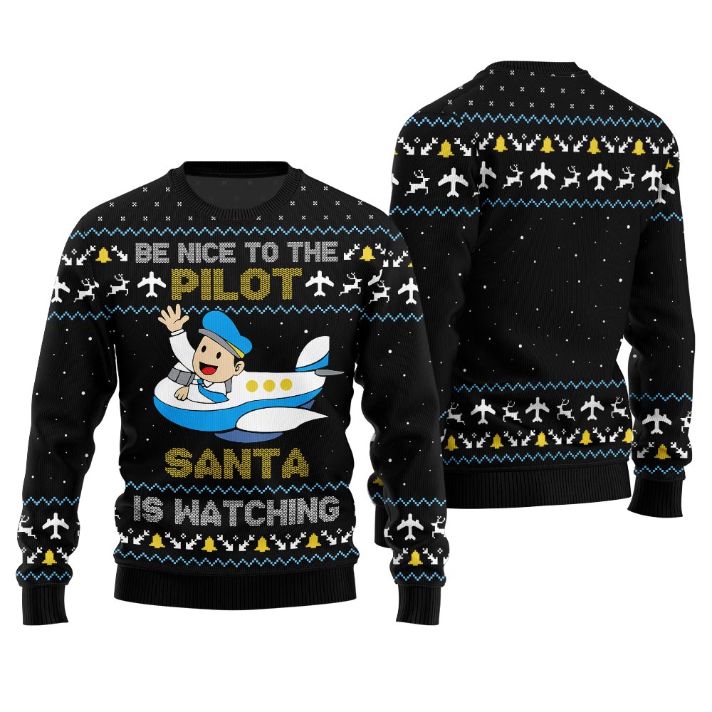 Funny Pilot Ugly Christmas Sweater Black