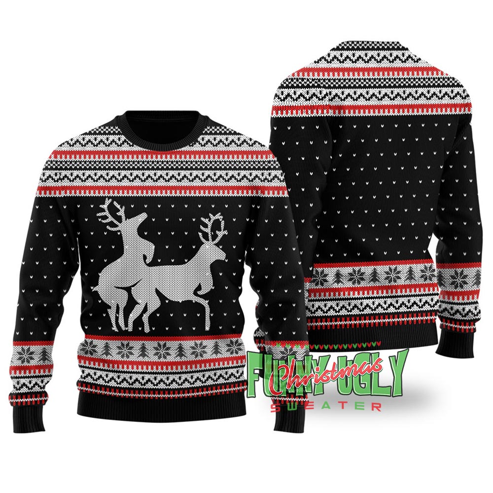 Funny Rude Reindeer Christmas Sweater Black