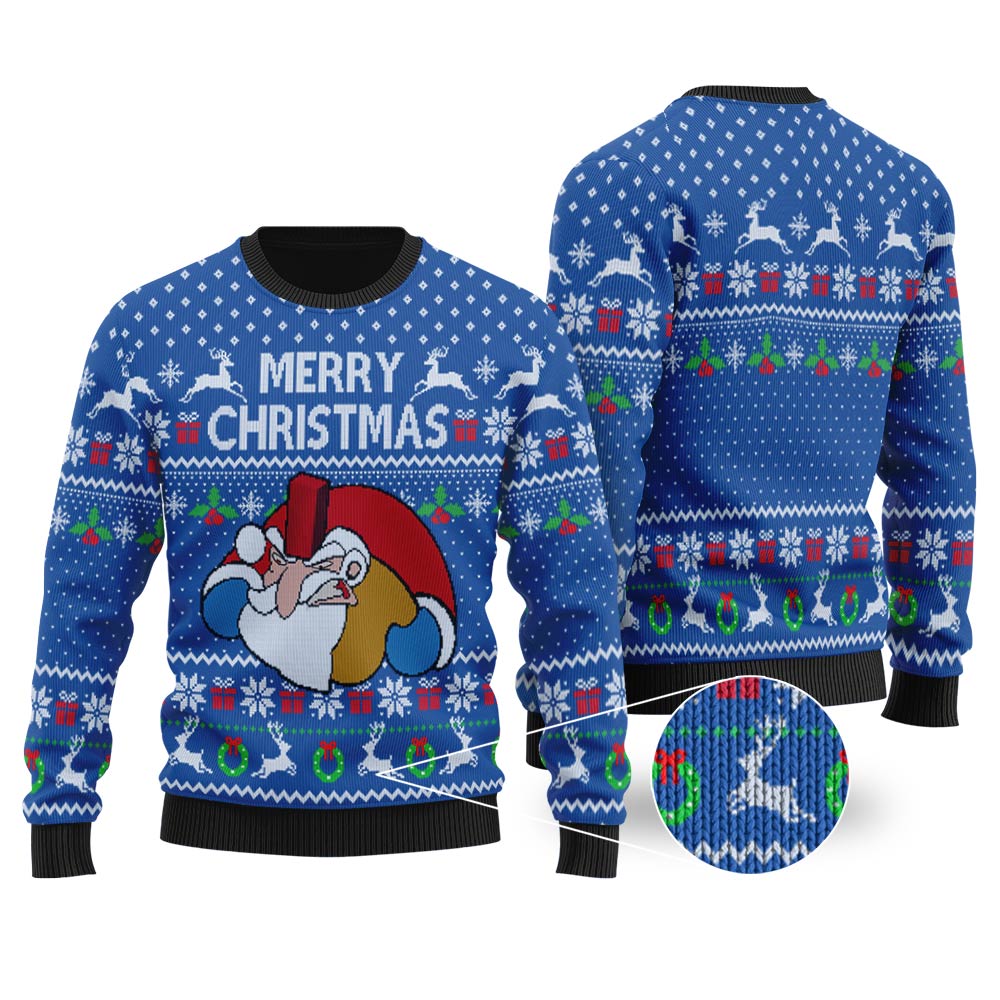 Funny Santa Falls Down Chimney National Lampoon's Vacation Ugly Christmas Sweater Royal - Funny Ugly Christmas Sweater