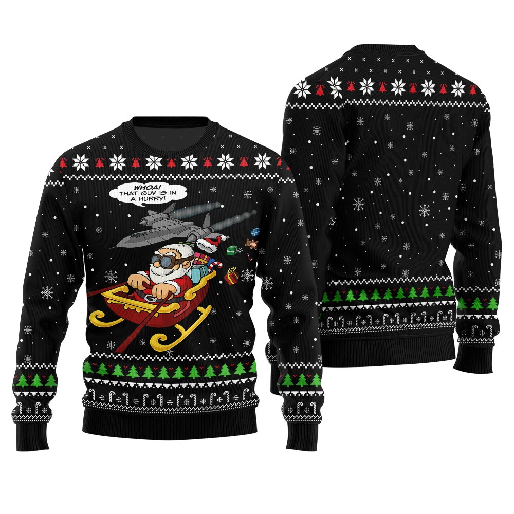 Funny Santa Pilot Ugly Christmas Sweater Black