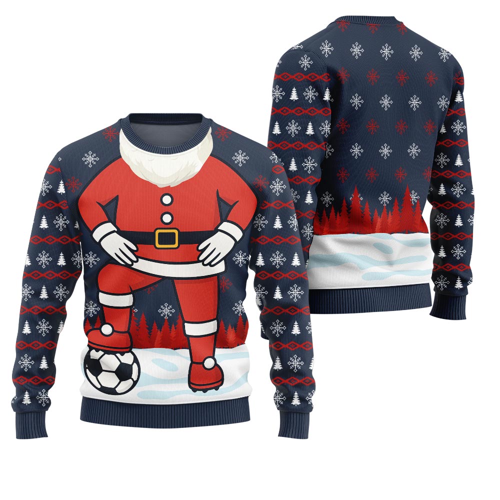 Funny Santa Playing Soccer Ugly Christmas Sweater